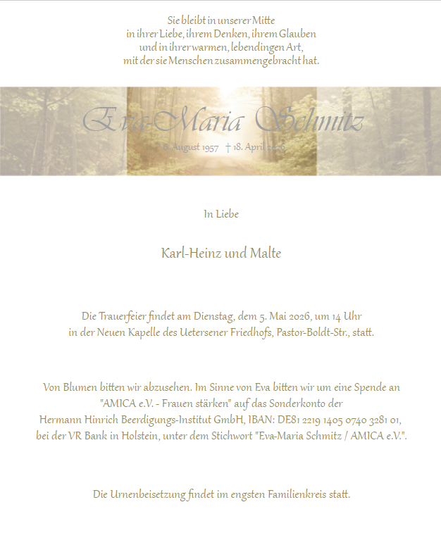 Maria 2.0 trauert um Eva Maria Schmitz